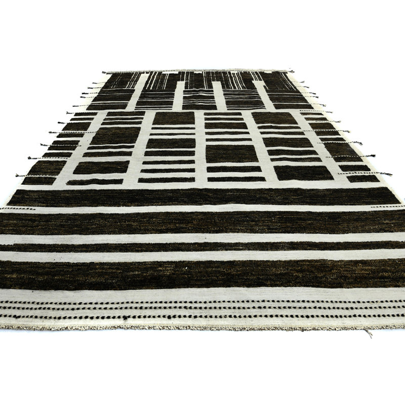 Tapis brun foncé / gris anthracite tribal moderne de style marocain 10 pi 3 pi x 14 pi 6 po Hanadmade