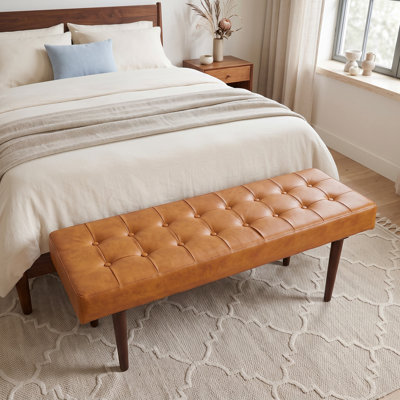 Ellar Genuine Leather Upholstered Bench