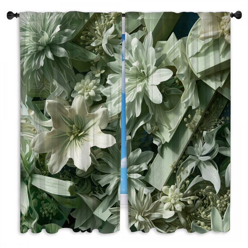 Rideaux de fenêtre blancs et verts à motif floral transparent et obscurcissant - 2 panneaux, 40in x 52in - 2 panels, Sheer