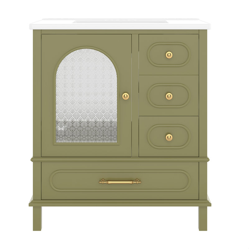 Ensemble de meuble-lavabo simple 30 po avec lavabo en céramique, Vert