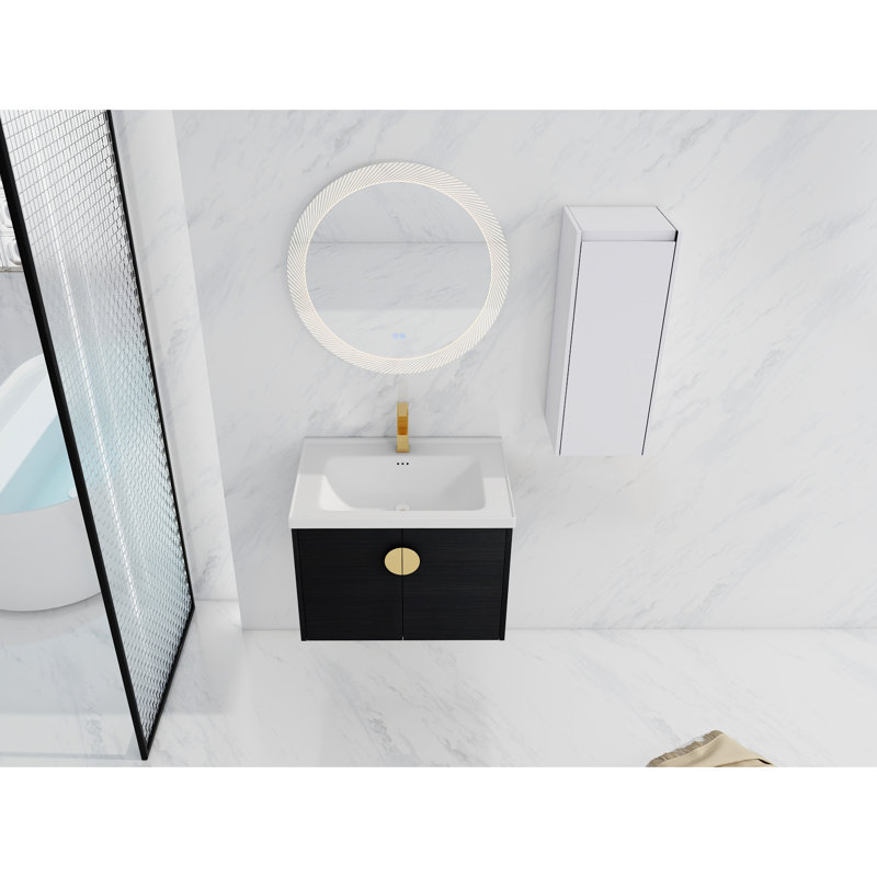 Meuble-lavabo 28 po avec lavabo en céramique et armoire d'appoint 28 po - Châtaignier noir, pièce d'organisation moderne, 28"