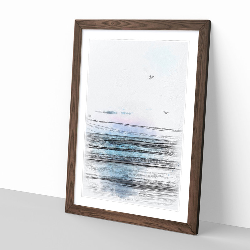 Seagulls Flying High - Single Picture Frame Painting on MDF, 33cm H x 24cm W x 2cm D, Walnut Framed