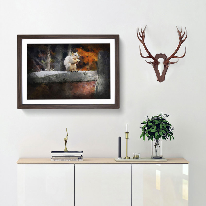 Squirrel by an Autumn Forest in Abstract - Framed Print, 62cm H x 87cm W x 2cm D, Walnut Framed