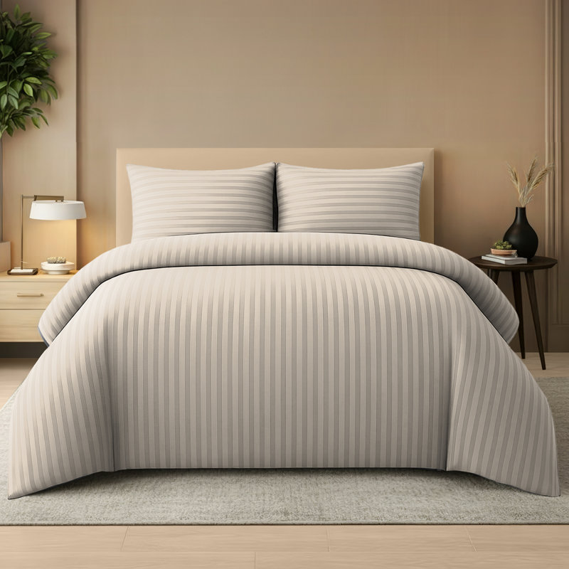 Microfiber Striped Duvet Cover Set, Double