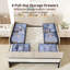 Grand lit avec 6 tiroirs de rangement et tête de lit, cadre de lit tapissier avec station de charge, beige-607155116-607155118