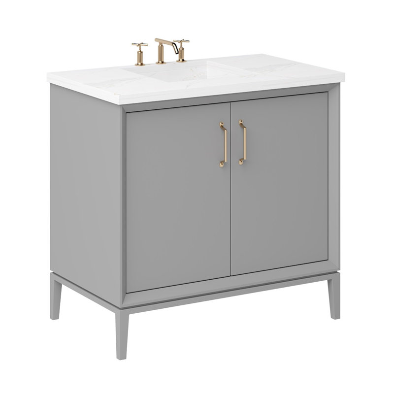 Alexandra Single Bath Vanity, 48", Platinum Gray, Satin Gold