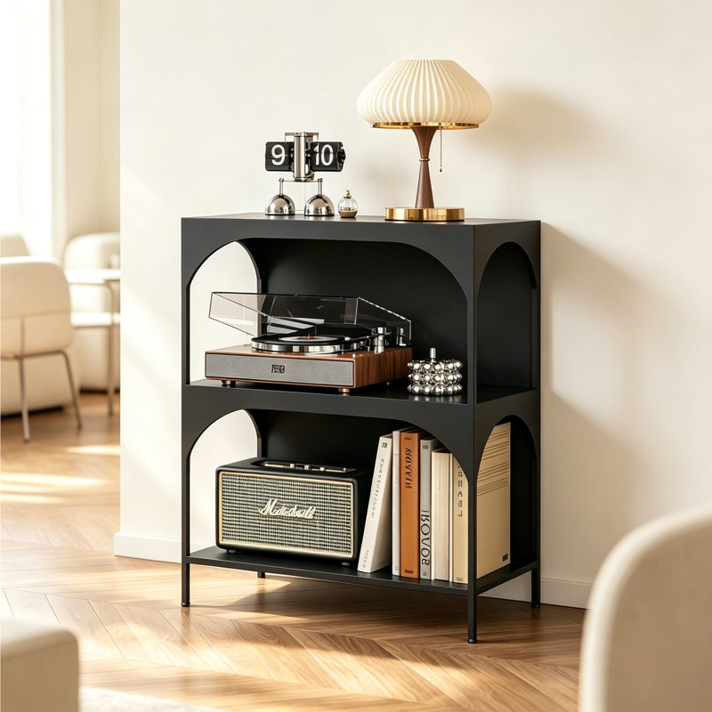 Présentoir de rangement arqué en métal, H 36,61 po x l 27,56 po x P 13,78 po, Noir