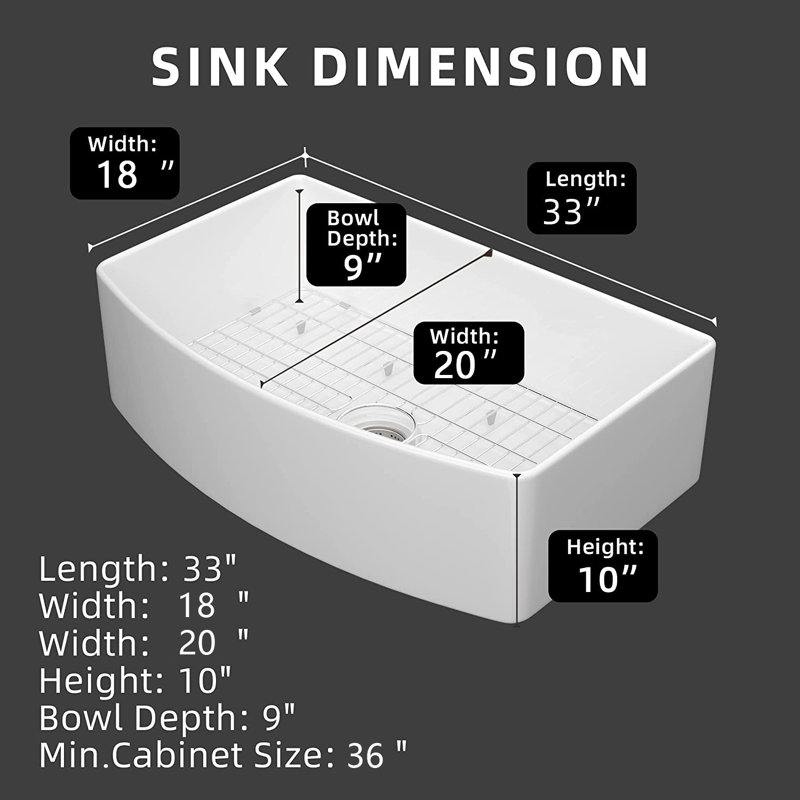 33'' L Single Bowl Fireclay Kitchen Sink