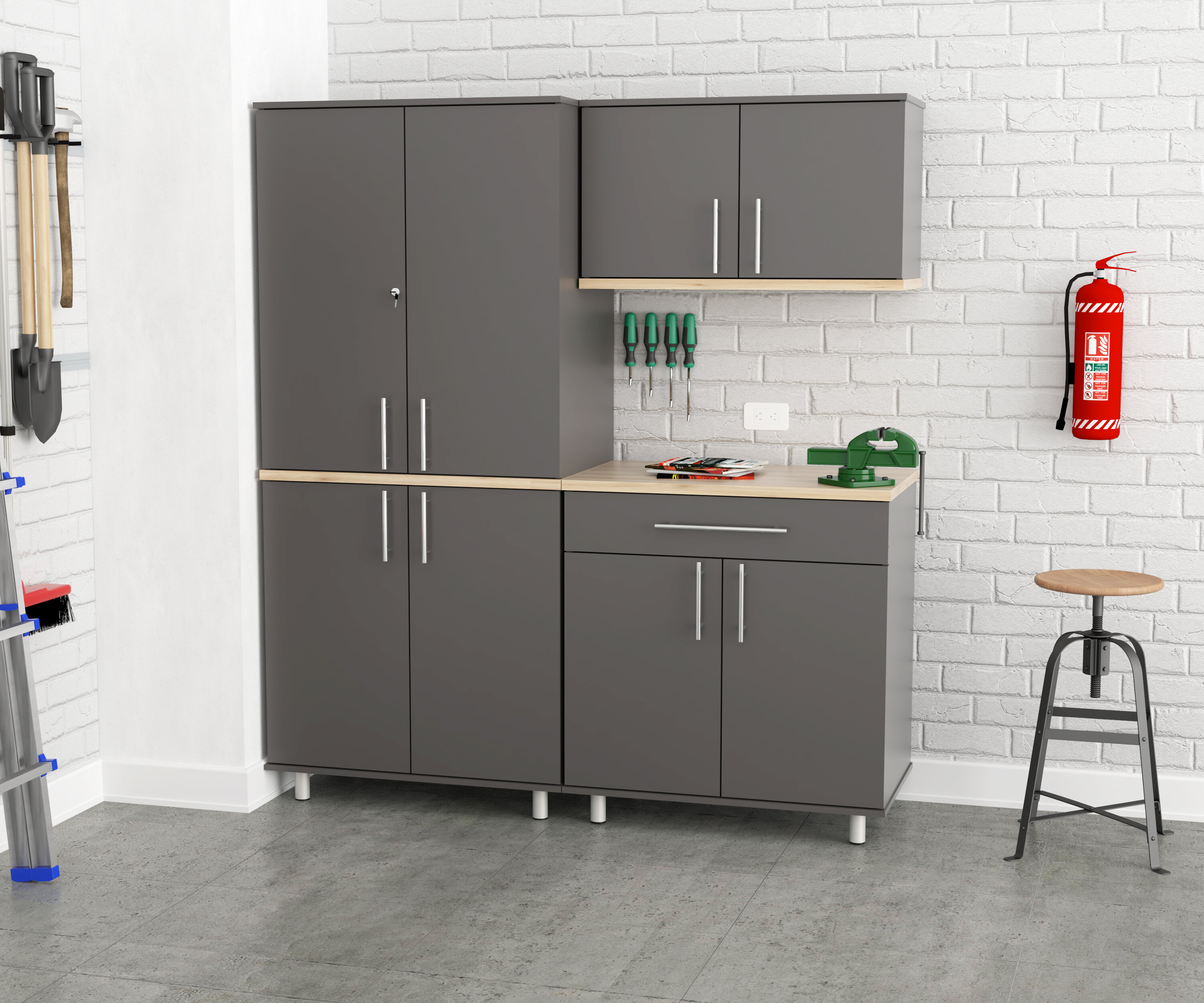 Jezelle 5 Piece Storage Cabinet Set Wade Logan Color: Dark Gray/Maple