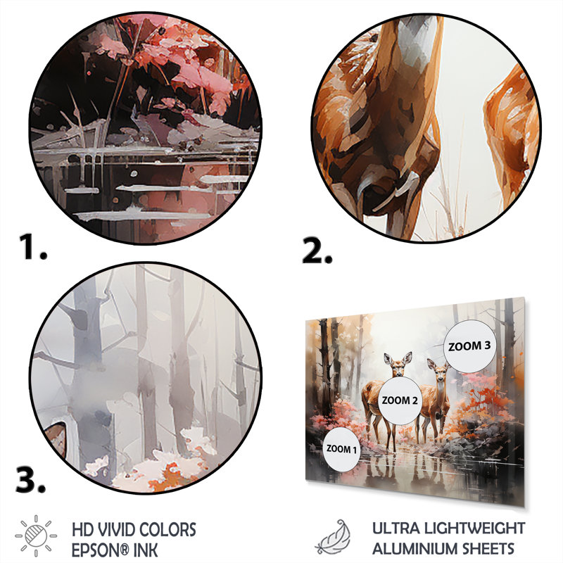 Ensemble de décorations murales en métal «Deers Whispering Woods I»