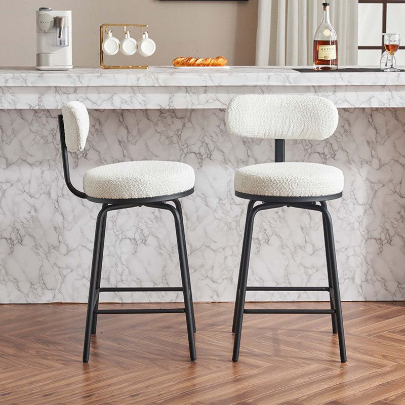 Tabourets de bar pivotants et rembourrés, Blanc