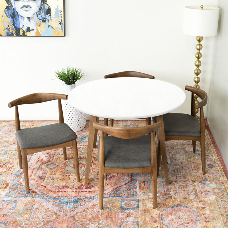 Trapani 4 - Person Solid Wood Top Four Leg Dining Set, Gray, White