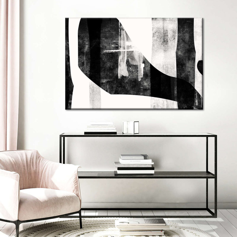 Encre noire abstraite sur toile, H 30 po x l 45 po x P 1,25 po