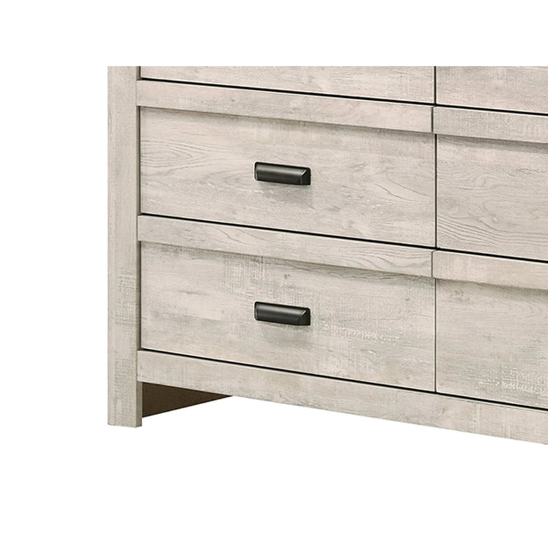 Ensemble de commode et miroir 2 pièces Velz, 6 tiroirs, poignées à tirer, bois gris foncé, Beige