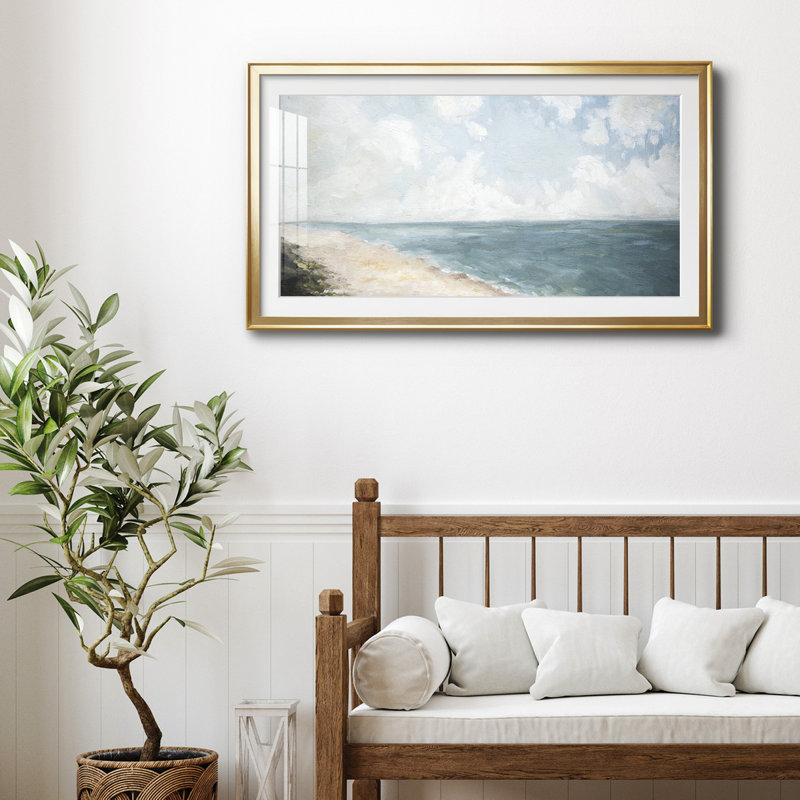 Vue sur la plage - reproduction encadrée de qualité supérieure - prête à être accrochée, Or, H 10,5 po x l 18,5 po x P 1 po