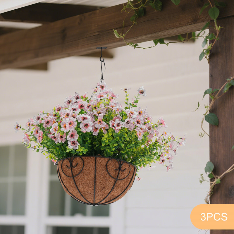 3 pièces de fleurs artificielles suspendues pour suspendre un panier à l'extérieur