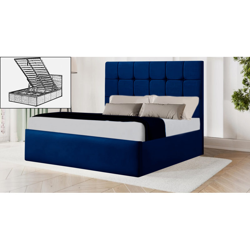 Carliana Upholstered Ottoman Storage Bed, Blue, Double (4'6)
