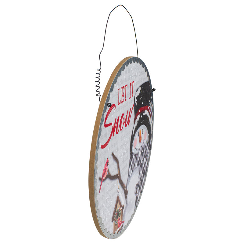 13.5" Gray and Red Metal and Wood Snowman Christmas Wall Decor