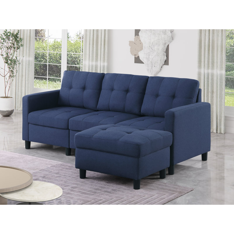Kentrell Modular Sofa With Ottoman, Blue, 34.3" H x 74.5" W x 30.5" D