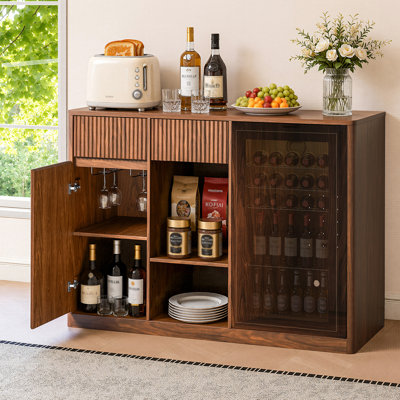 Buffet de 51 po avec rangement pour réfrigérateur, espace de chargement et support à vin, tablettes réglables pour la maison