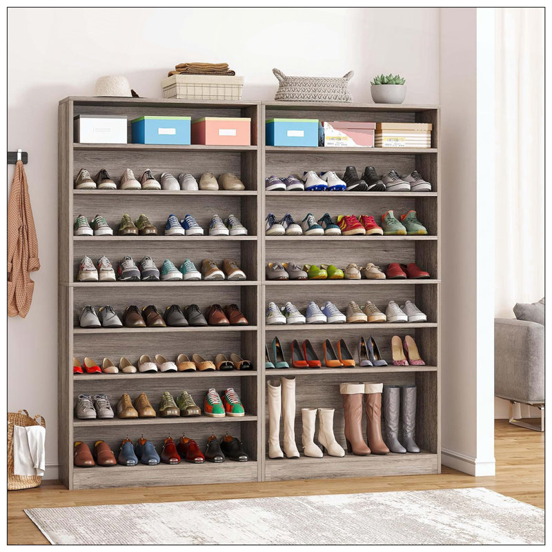 Armoire de rangement à chaussures autoportante en bois 9 étages, Gris
