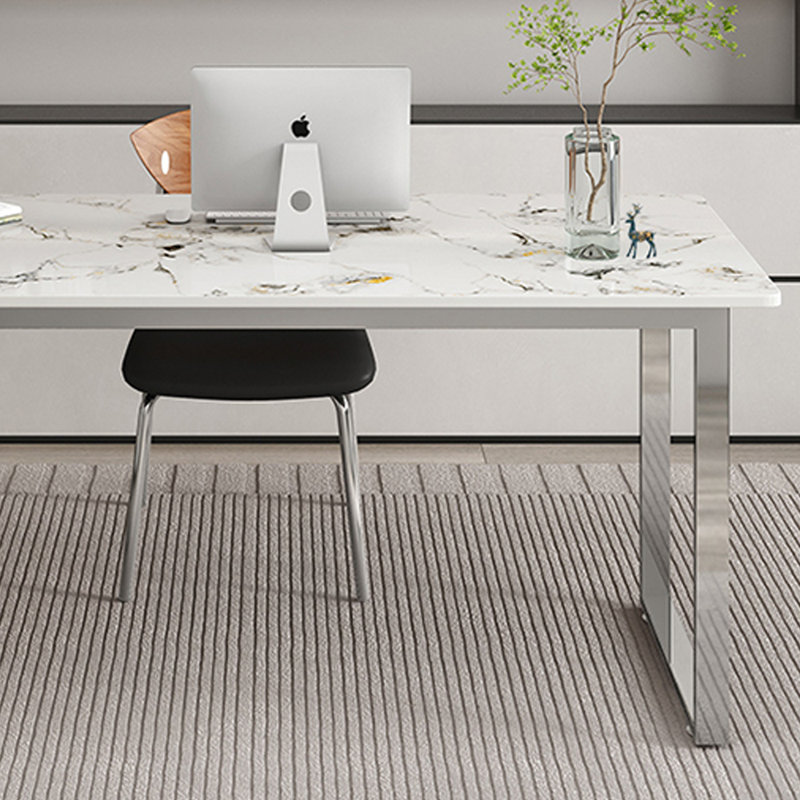 Bureau en acier inoxydable Minimalist, H 29,52 po x l 70,86 po x P 31,49 po, Blanc / Gris