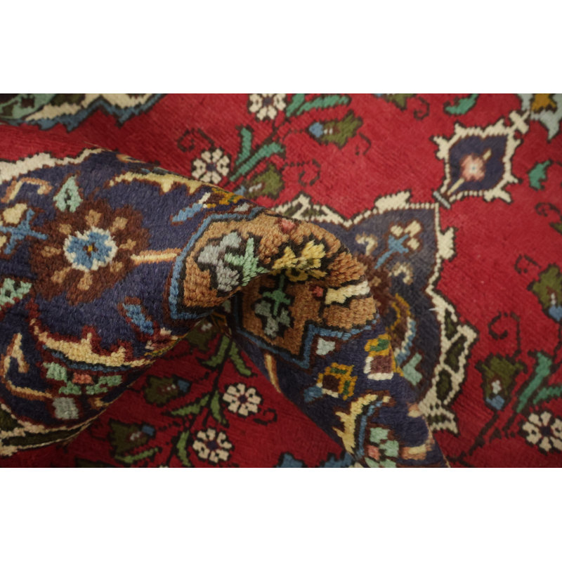 Tapis de médaillon traditionnel rouge élégant noué à la main 3 x 9