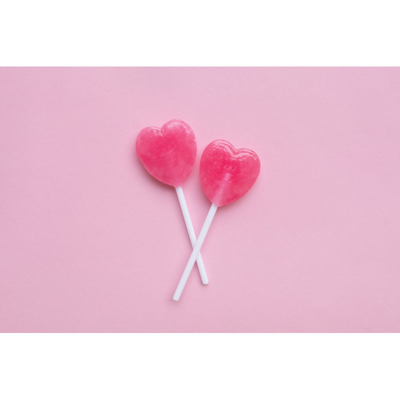 Pink Heart Shape Lollipop by Galzpaaka - Wrapped Canvas Print, 20cm H x 30cm W