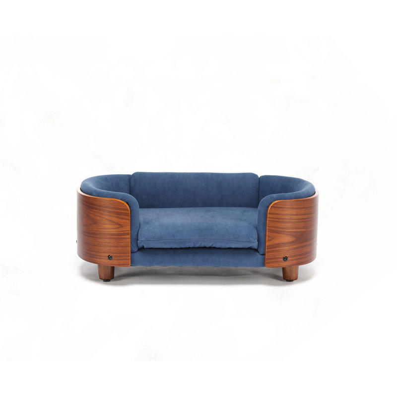 Petit lit pour chien de style scandinave, Bleu foncé / brun, Petit (H 9,84 po x l 26,38 po x P 16,14 po)