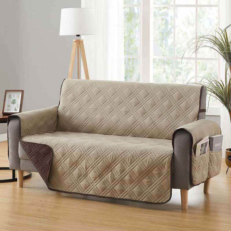Polyester Box Cushion Sofa Slipcover, Chocolate & Tan, 3.54" H x 12" W x 12.6" D
