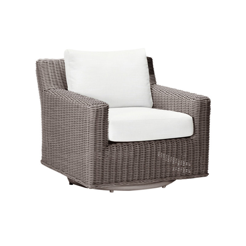 Fauteuil d'extérieur pivotant rustique en résine tressée N-Dura, Pas de soudure, InsideOut® Rollo ‑ lin dentelle, Huître