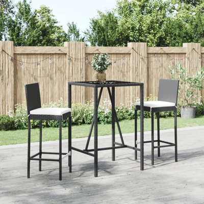 Latitude Run® 3 Piece Patio Bar Set With Cushions Black Poly Rattan