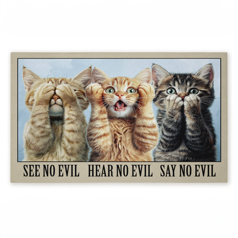 Tapis de porte extérieur See See Evil Cats Trio, par Jim Baldwin, 18 po x 30 po, See See Evil Cats Trio