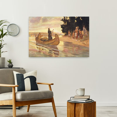 1600s 1600s FATHER JACQUES MARQUETTE MISSIONARY TO NATIVE AMERICANS EXPLORER IN CANOE DESCENDING THE MISSISSIPPI RIVER 1 Piece Wrapped Canvas Wall Art