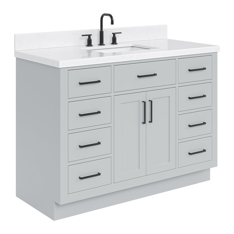 Ensemble de meuble-lavabo simple en bois massif 48 po avec lavabo en quartz Carrara de 1,5 po Tidworth, Gris