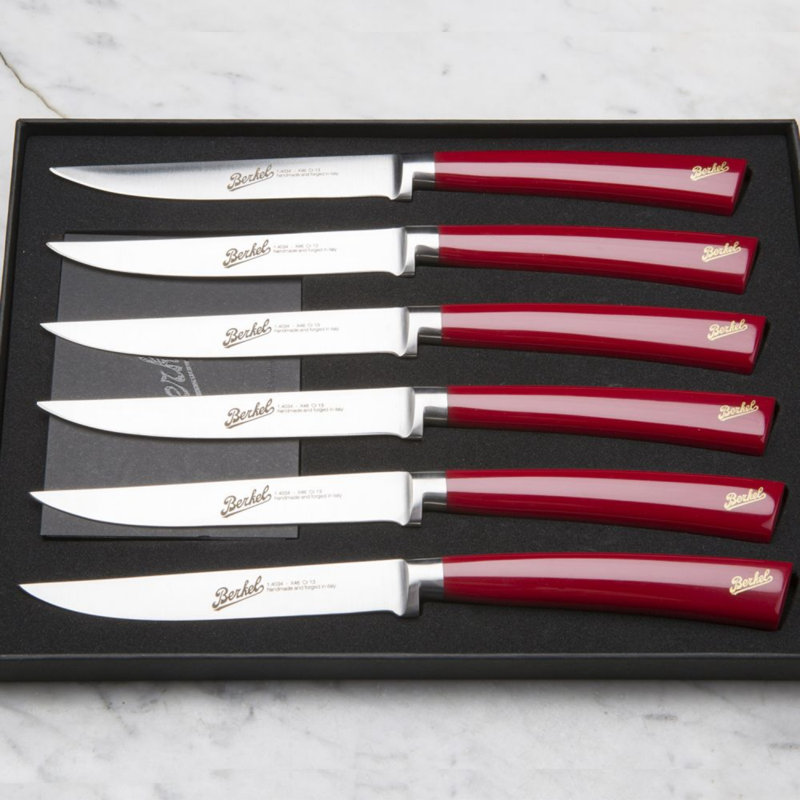 Elegance 6 - Piece Stainless Steel Steak Knife Set, Red