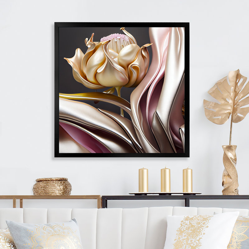 «Stylish Glam Flowers II», reproduction sur toile, H 36 po x l 36 po x P 1,5 po, Impression noire sur toile encadrée