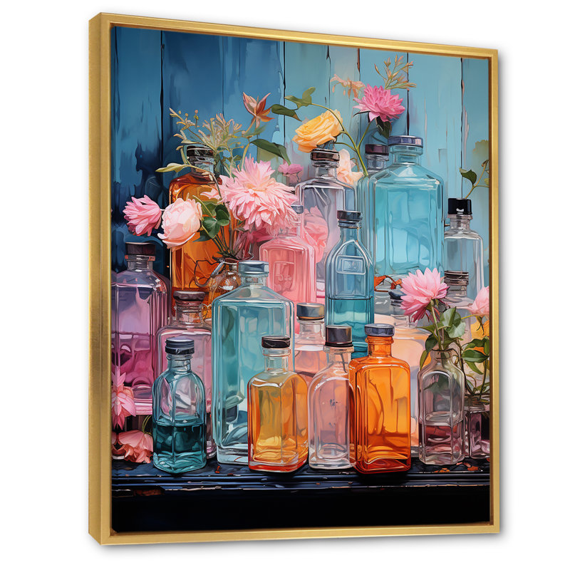 Élixir de toilette - Parfum d'art mural, Cadre flottant doré, H 44 po x l 34 po x P 1,5 po