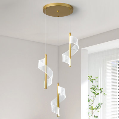 Luminaire suspendu grappe dorée à 3 lumières DEL