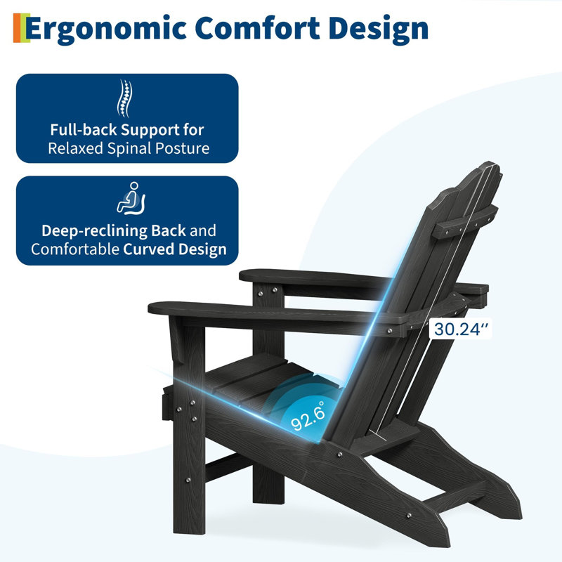 Folding Adirondack Chairs, HDPE Wood Grain Outdoor Patio Chairs with Cup Holder & Wide Armrests, Weather-Resistant Plastic Lawn Chairs for Backyard, Deck, Poolside, Camping