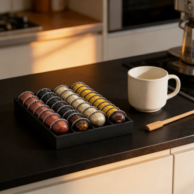 Bamboo Coffee Capsule Storage Drawer Organizer Tray, Holds 28-32 Vertuoline Pods, Fits Standard Kitchen Drawers With Non-Slip Base