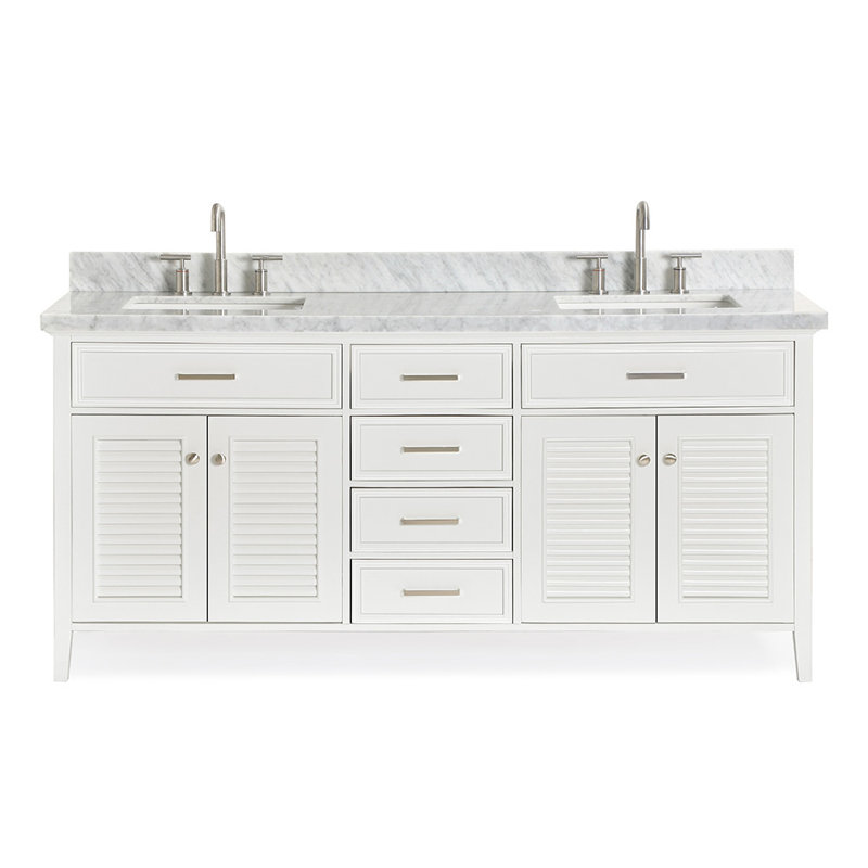 Ensemble de meuble-lavabo double 73 po Hamil, Blanc, Marbre blanc de Carrare, 73"