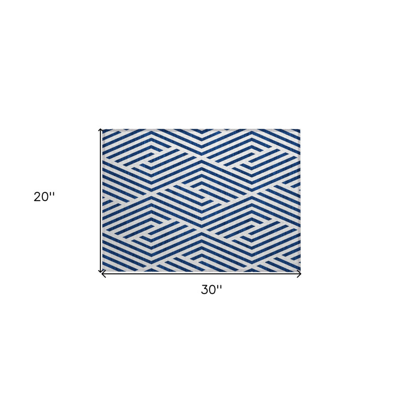 Tapis extérieur antidérapant lavable à motif géométrique bleu marine et blanc 2 pi x 3 pi