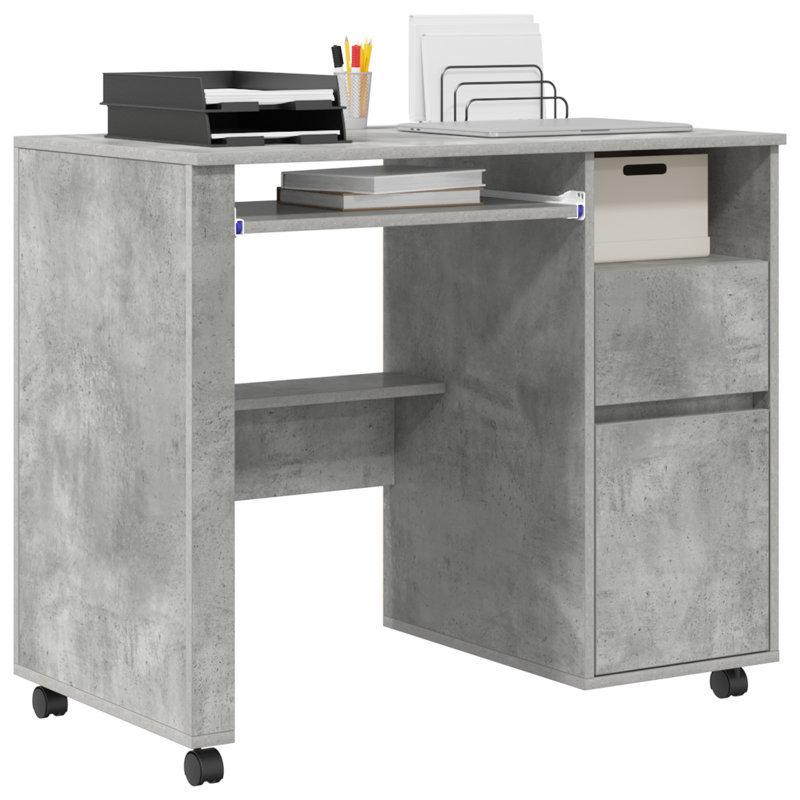Computer Desk Engineered Wood Compact Drawers, Concrete Grey