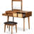 43.3" Classic Vanity In Brown, With Flip-Top Mirror, Stool And Three Drawers For Functional Space Saving Storage Brown Wood Practical