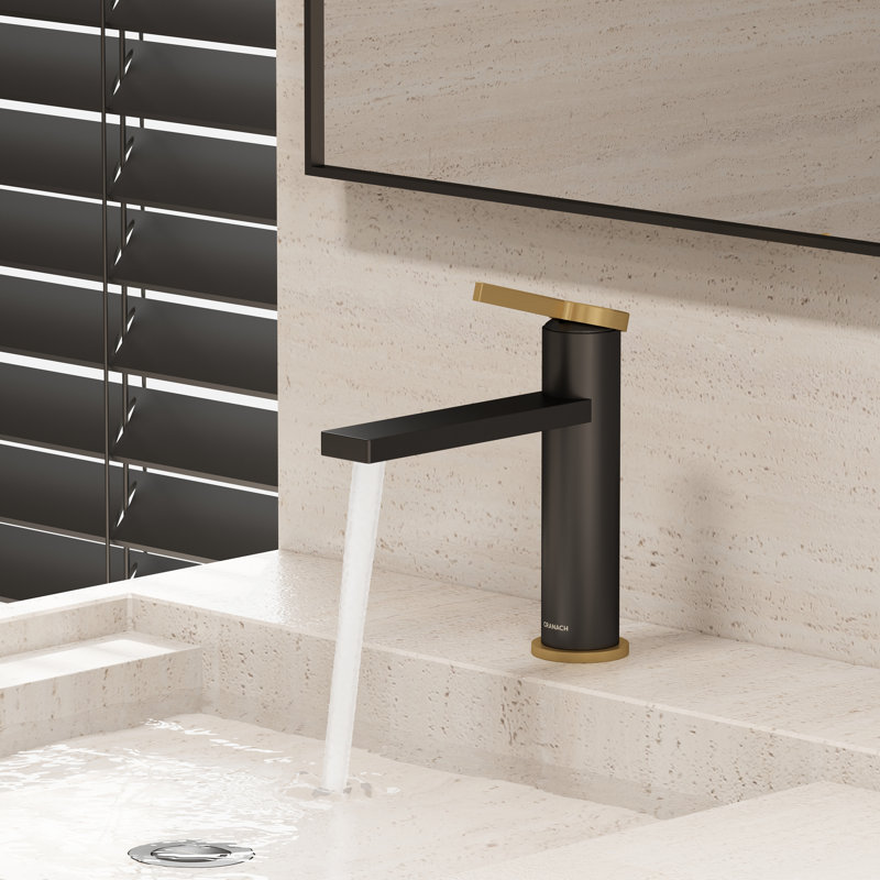 Tinian Single-Hole Faucet with Pop-Up Drain, Single-Handle Modern Bathroom Sink Faucet in Matte Black & Brushed Gold