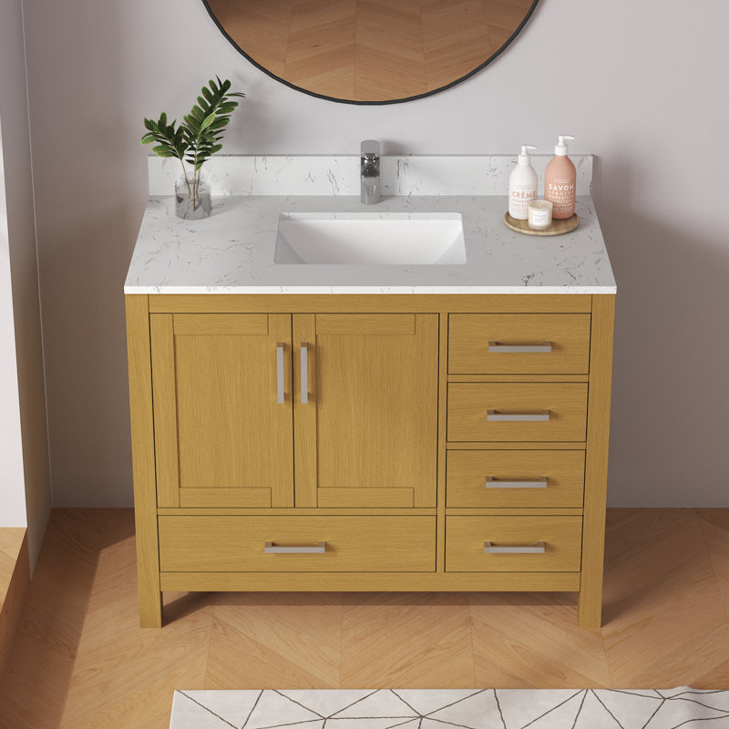 Meuble-lavabo simple autoportant de 42 po avec comptoir en granit blanc
