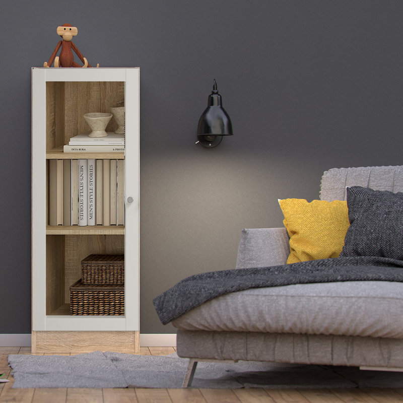 Basic Display Cabinet, Oak Wood/White