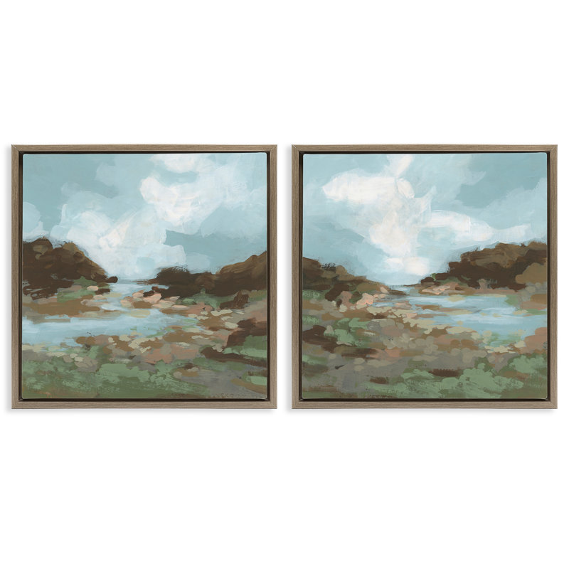  «Winding River Landscape Scene», ensemble de 2 toiles flottantes encadrées par June Erica Vess, H 25 po x l 25 po