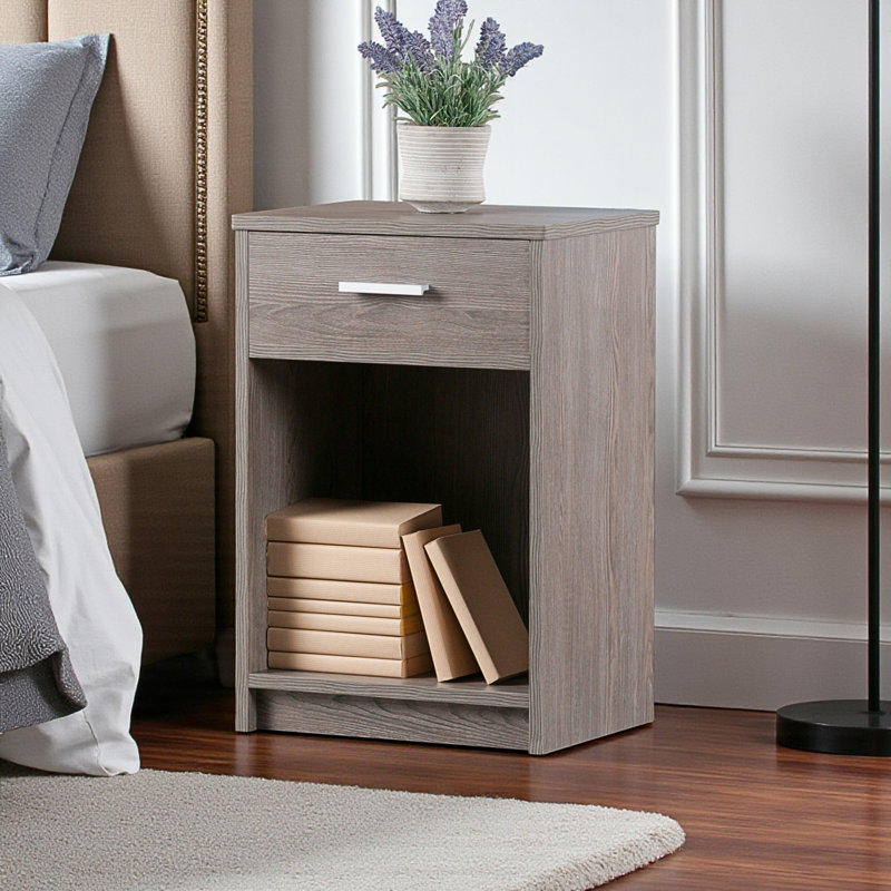 Cannady Gray Finish 1-Drawer & 1-Shelf Accent Nightstand, 23.51" H X 15.61" W X 11.54" D, Gray